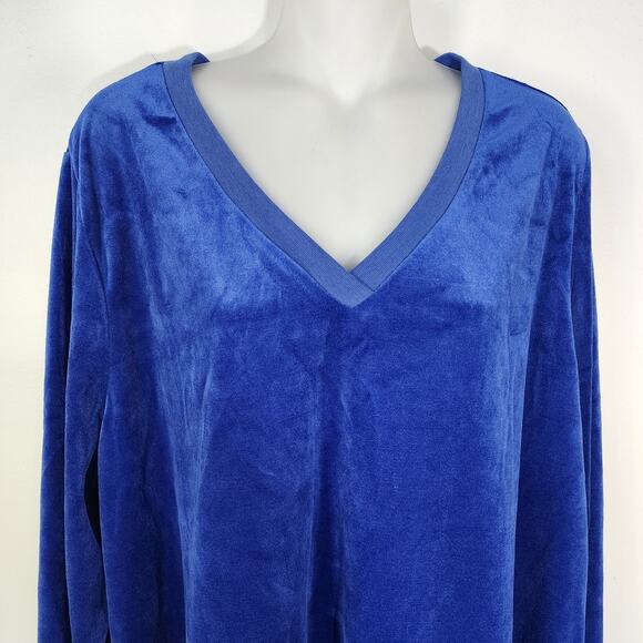 Roaman's Tunic Top Woman's Size 22/24 1X Blue Velour Velvet Long Sleeve V Neck - Picture 3 of 10